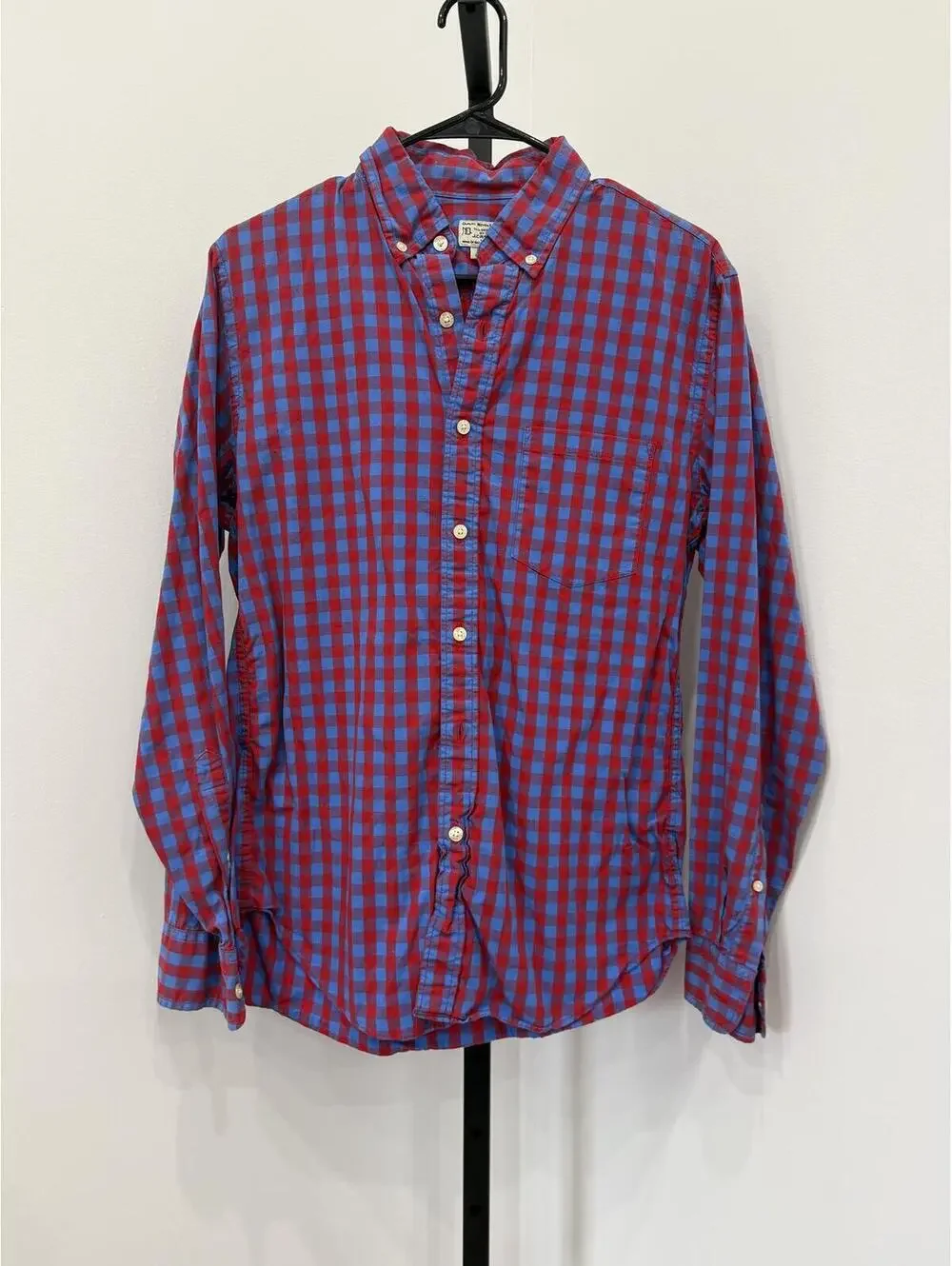 J.Crew Men's Red and Blue Checkered Button-Down Shirt Small